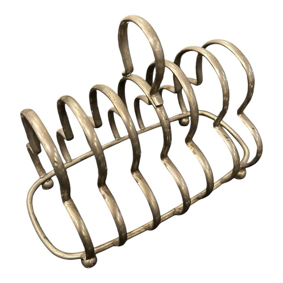 Antique Vintage French Silver Plate 6 Slice Toast Rack Letter Holder w/ Handle - Picture 2 of 11
